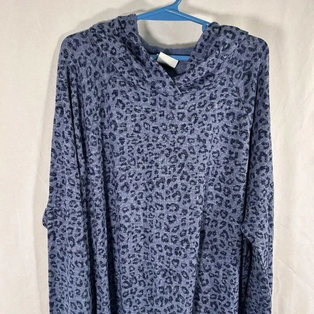 Gap Kids Hoodie Girls XXL Blue Cheetah Print Long Sleeve Lightweight Pullover